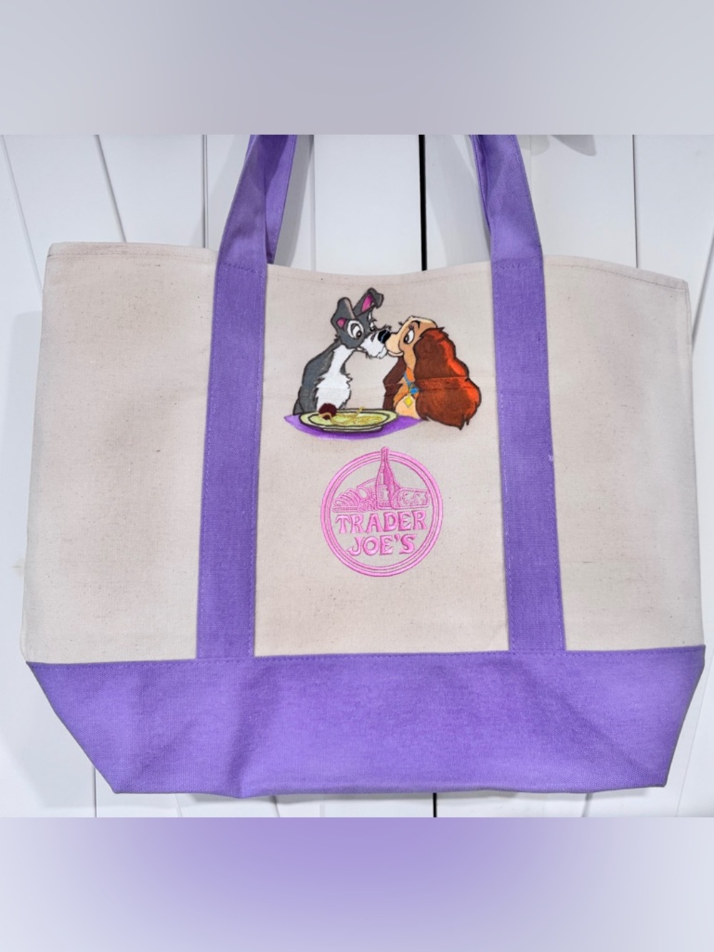 Trader Joe's Lady and the Tramp Canvas Tote - Purple Trim